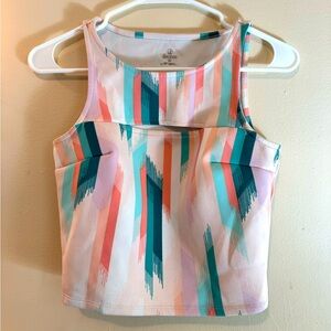 Decree Pink & Green Geometric Keyhole Crop Top XS Like New